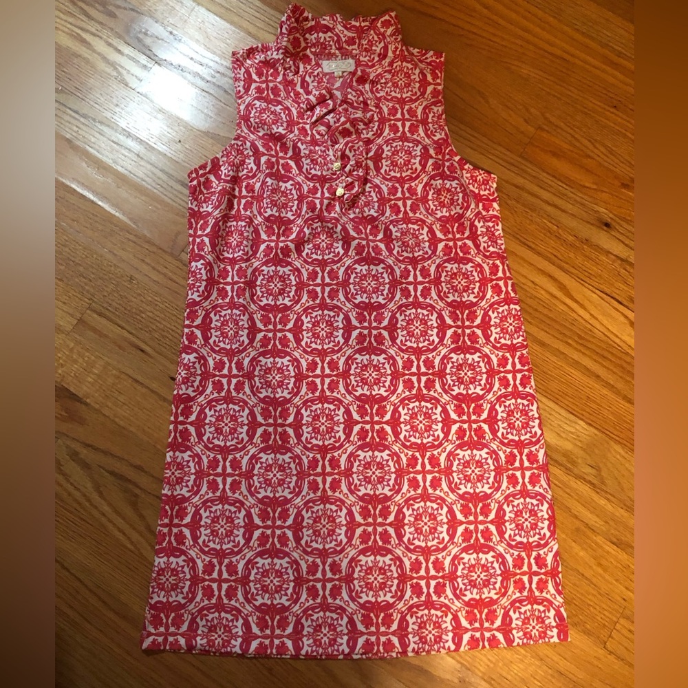 EUC Mud Pie pink ruffle neck dress size Small